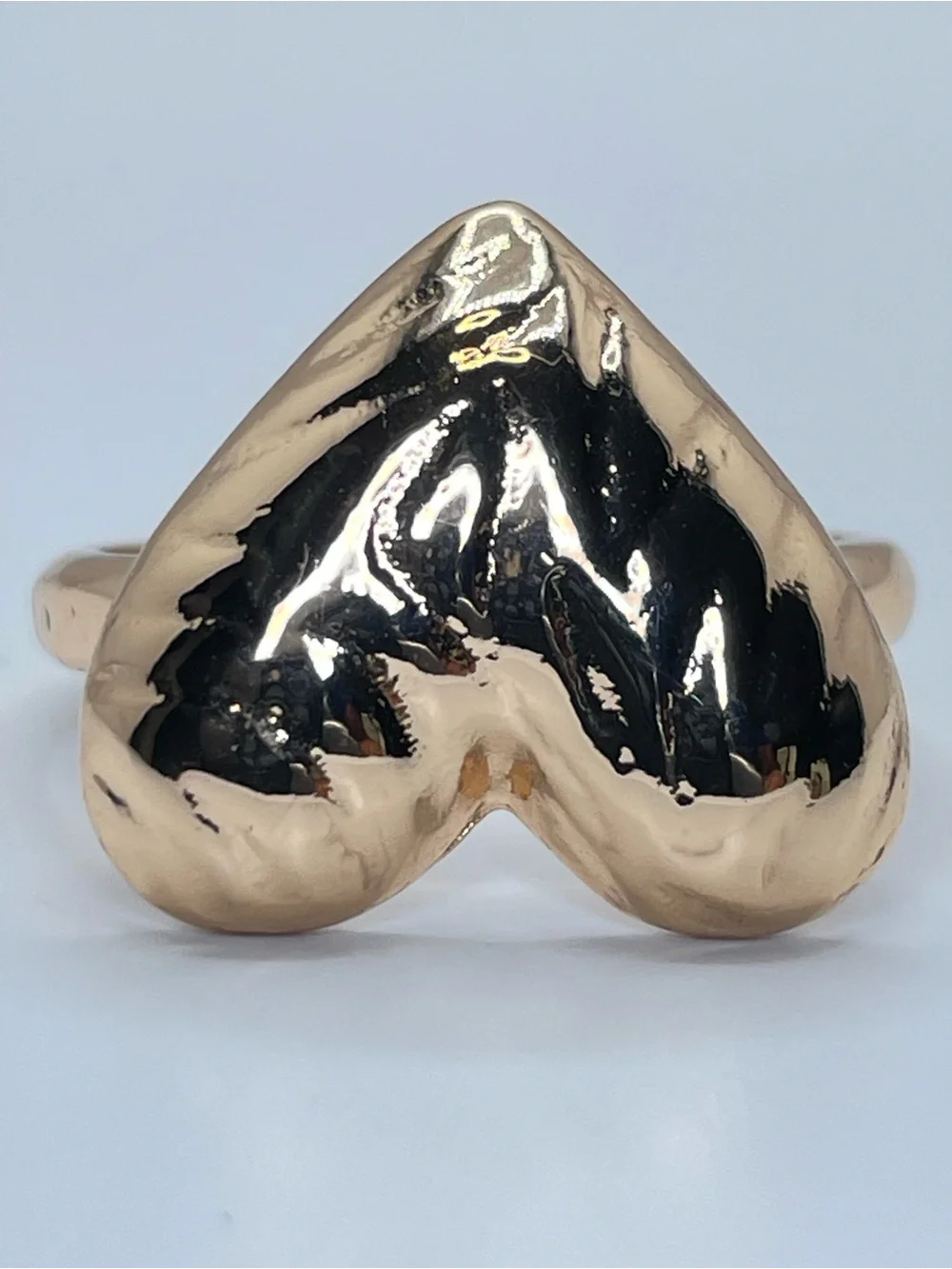 Gold Tone Puffy Heart Ring Bold Statement Love Romantic